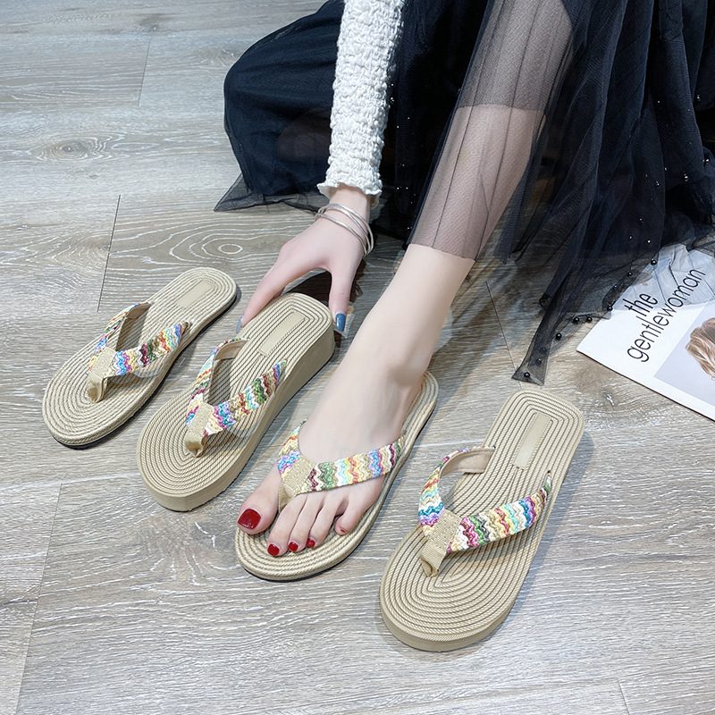 Sandaler Tøfler Dame Sommer 2024 Nye Vevde Flip Flops Uformell Kile Strand