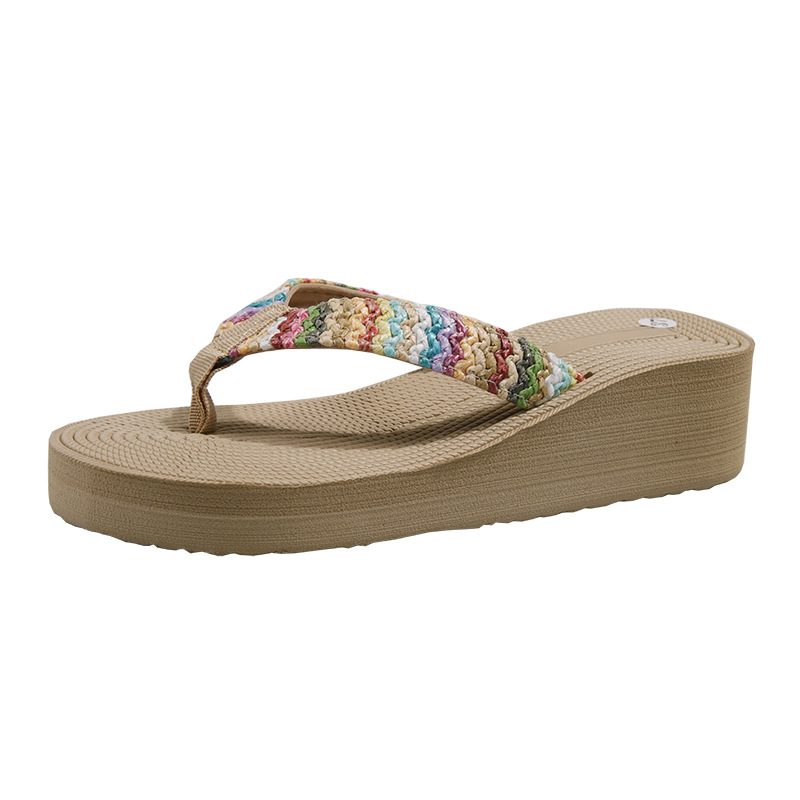 Sandaler Tøfler Dame Sommer 2024 Nye Vevde Flip Flops Uformell Kile Strand