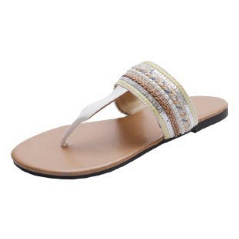 Stor Størrelse Flip Flops Sandaler Dame Metallspenne Åpen Tå Behagelig Myk Bunn Stringtruse Flat Sommer Klype Tøfler Sko