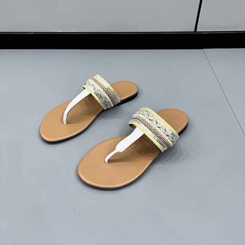 Stor Størrelse Flip Flops Sandaler Dame Metallspenne Åpen Tå Behagelig Myk Bunn Stringtruse Flat Sommer Klype Tøfler Sko