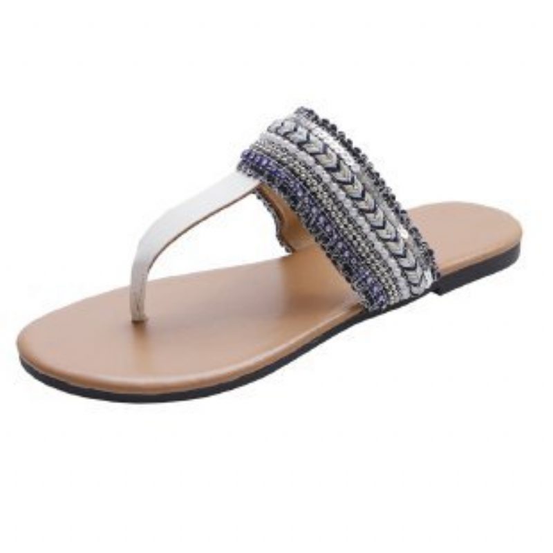 Stor Størrelse Flip Flops Sandaler Dame Metallspenne Åpen Tå Behagelig Myk Bunn Stringtruse Flat Sommer Klype Tøfler Sko