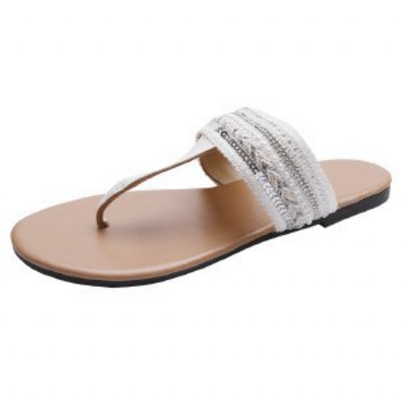 Stor Størrelse Flip Flops Sandaler Dame Metallspenne Åpen Tå Behagelig Myk Bunn Stringtruse Flat Sommer Klype Tøfler Sko