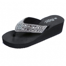 Tøfler Dame Sommer Rhinestone Sandaler Sko Jenter Mote Ferie Strand Sko Kile Plattform Sko Flip Flops