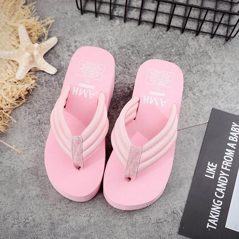 Tykt Belte Tykk Bunn Sklisikre Flip Flops Dame 6.5 cm Høy Hæl