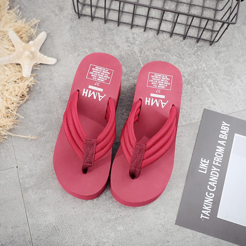 Tykt Belte Tykk Bunn Sklisikre Flip Flops Dame 6.5 cm Høy Hæl