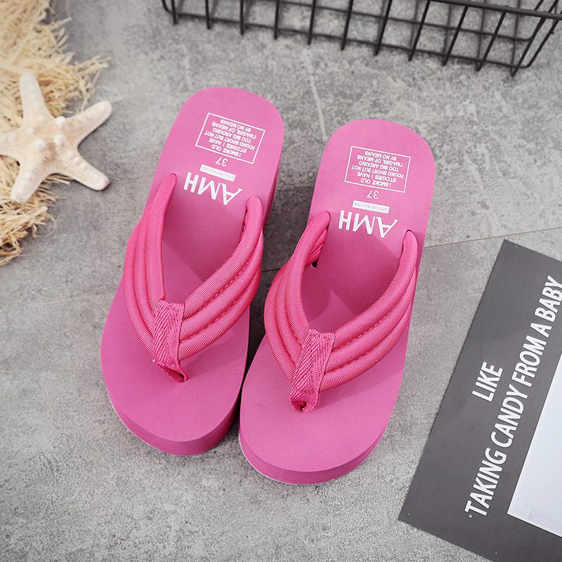 Tykt Belte Tykk Bunn Sklisikre Flip Flops Dame 6.5 cm Høy Hæl