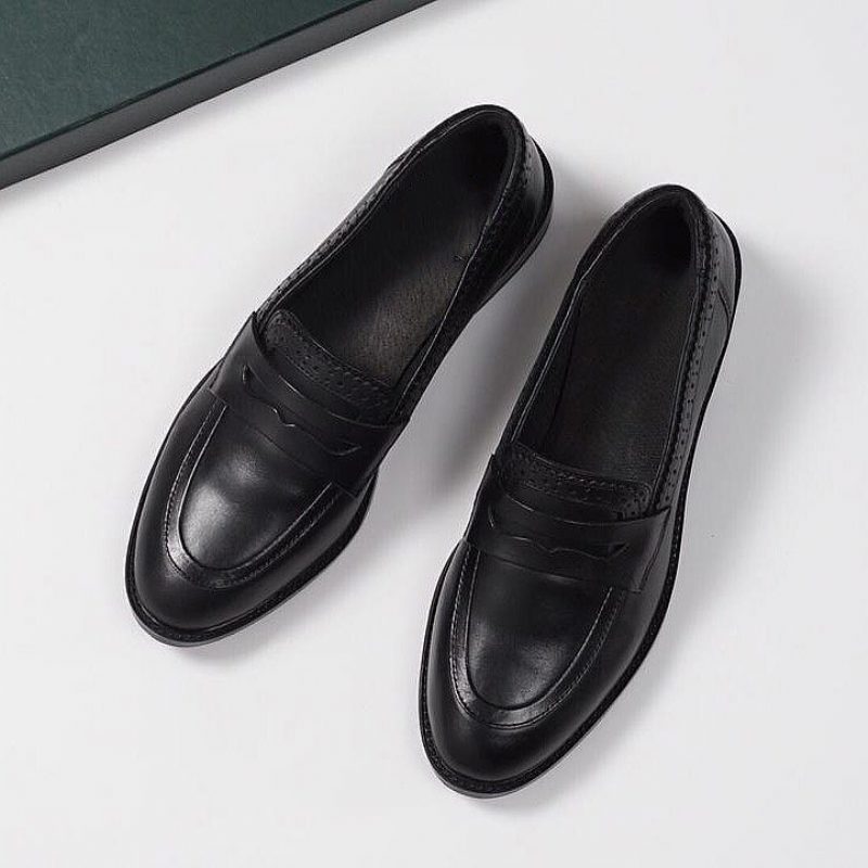 Brogue Sko Utskårne Flate Sko Oxford Sko Retro Farge Polerte Damesko Sko Loafers