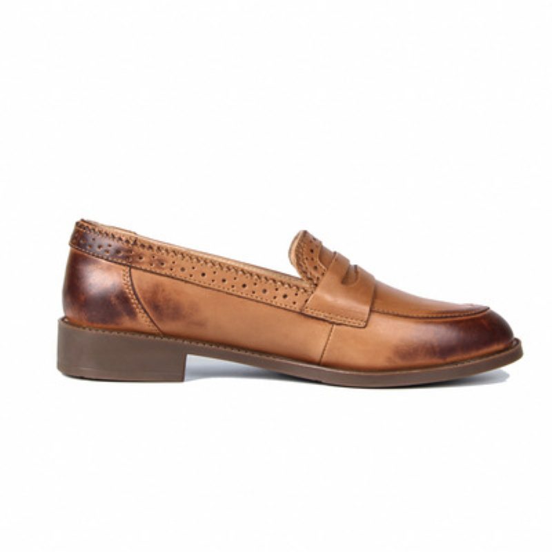 Brogue Sko Utskårne Flate Sko Oxford Sko Retro Farge Polerte Damesko Sko Loafers