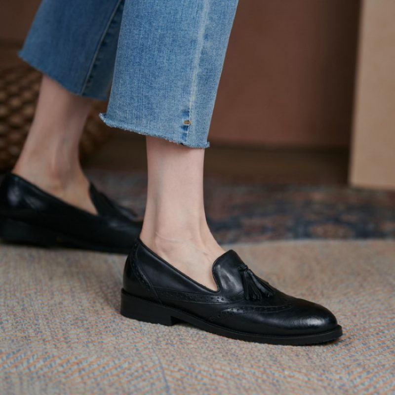 Kuskinn Dusk Retro Flate Sko Pq7-10f Flat Loafers Kvinners Formelle Sko Brogue Sko Litterært Myke Sko