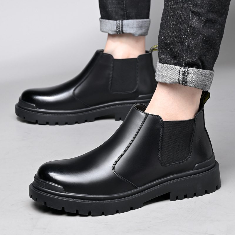 Chelsea Boots Høst Korte Støvler Trendy Menn Svart Mid-top Martin