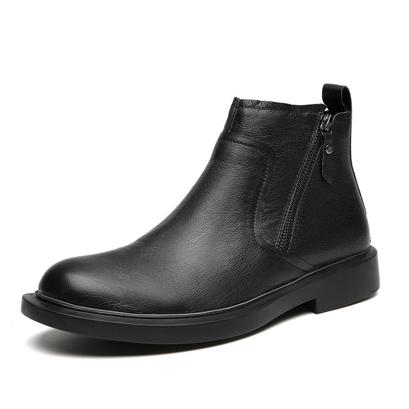 Martin Boots Herre Korte Støvler Okseskinn Rund Tå Glidelås Skinnstøvler Mid-top Trendy Retro