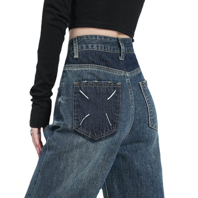 Bredt Ben Straight Leg Jeans Dame Retro Høy Midje Ben