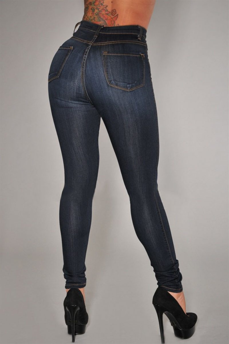 Dame Casual Bukser Høy Midje Stretch Slim Fit Denim