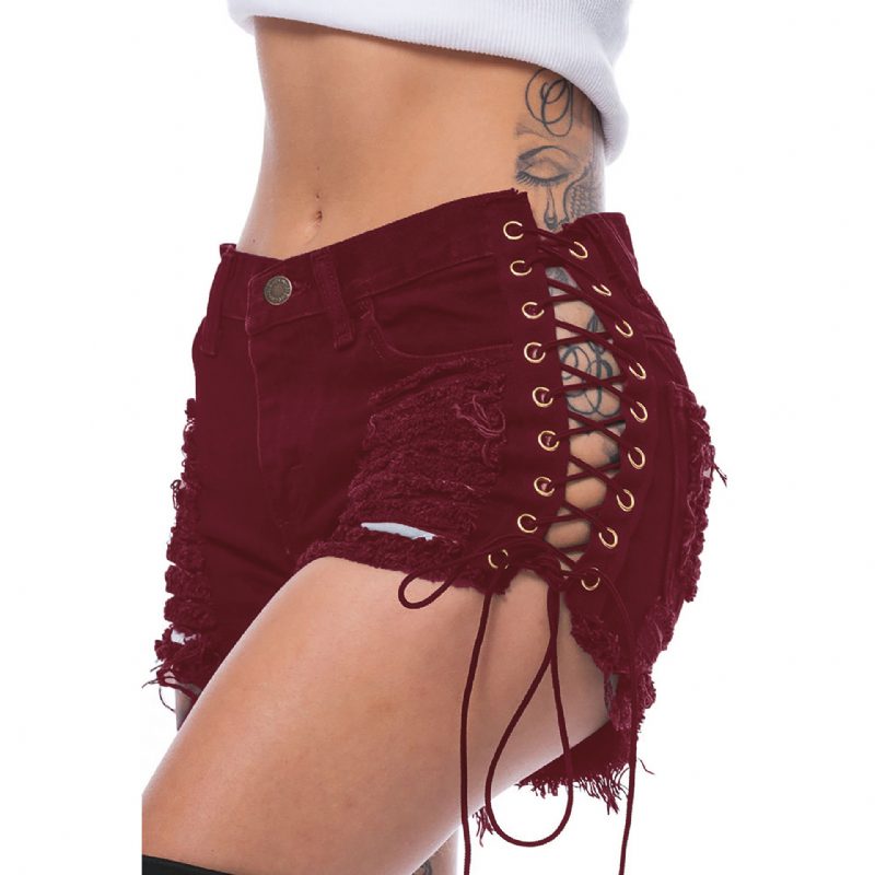 Dame Denim Shorts Ripped Side Stretch Hot Pants