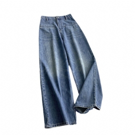 Dame Jeans Retro Høy Midje Casual Rett Brede Ben Løs