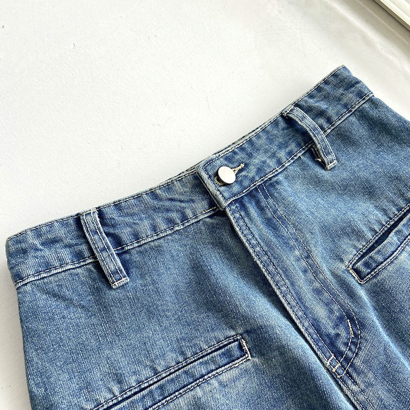 Dame Jeans Retro Høy Midje Casual Rett Brede Ben Løs