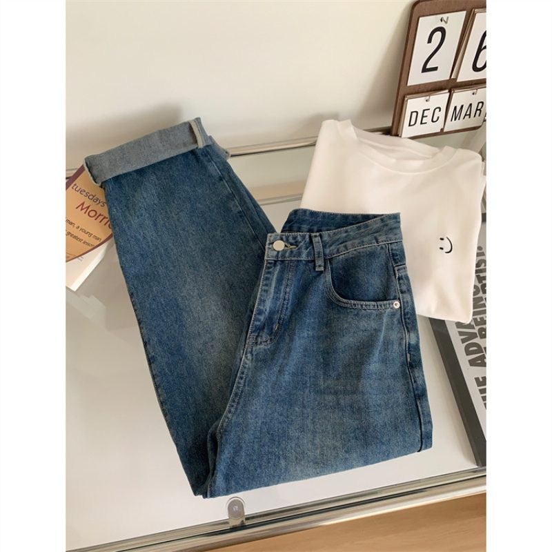 Dame Løse Uformelle Rette Jeans Denim