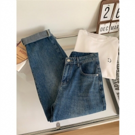 Dame Løse Uformelle Rette Jeans Denim