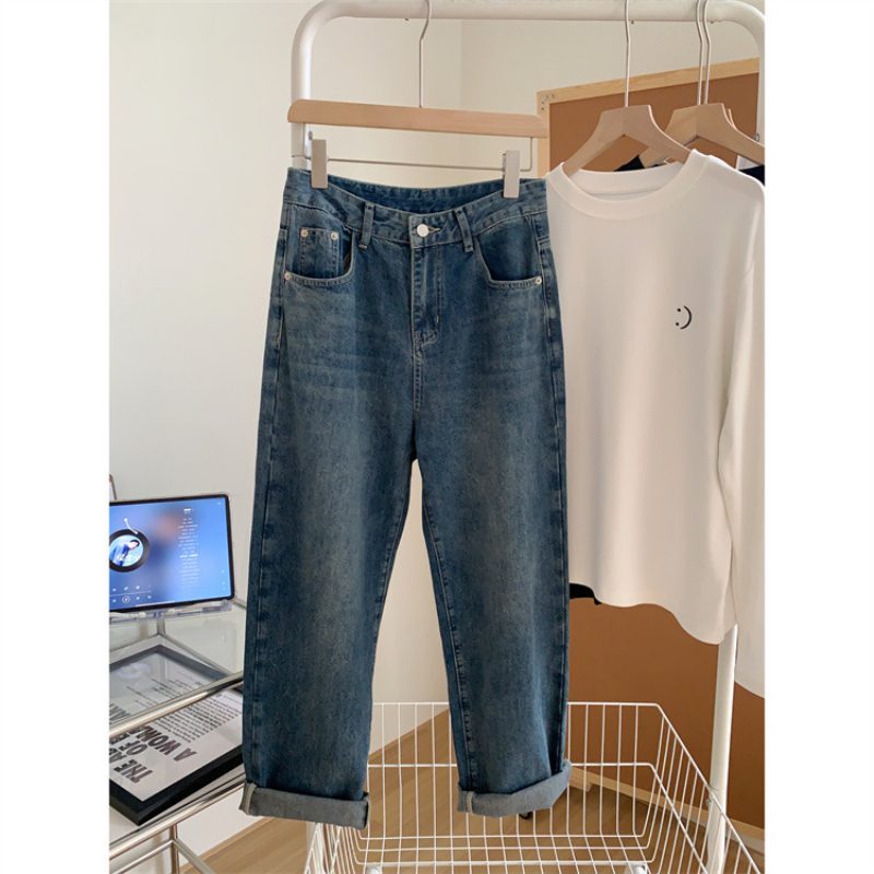 Dame Løse Uformelle Rette Jeans Denim