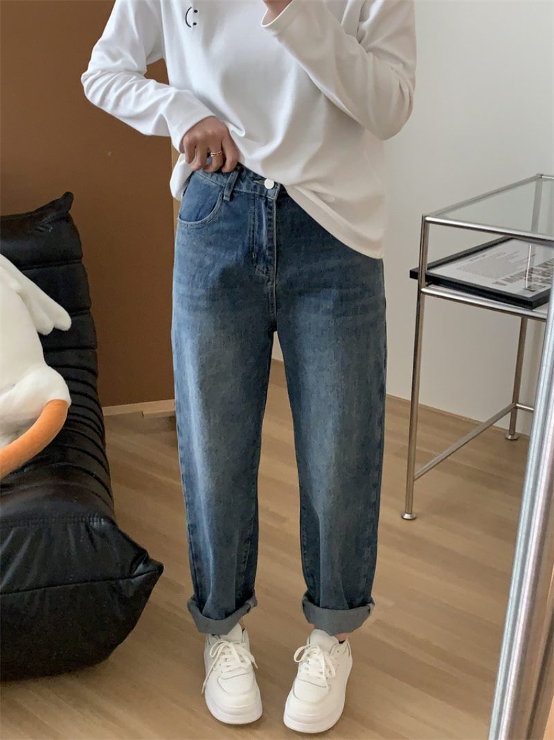 Dame Løse Uformelle Rette Jeans Denim