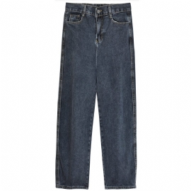 Damebukser Med Høy Midje Vintage Jeans Med Rett Vidde Ben