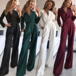 Damebukser Med Lange Ermer Slim Fit Jumpsuits Ensfarget