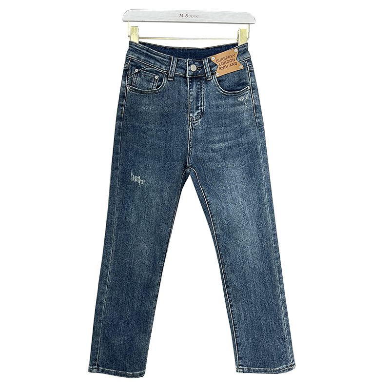 Damejeans Med Høy Midje Trendy Strikk Rett