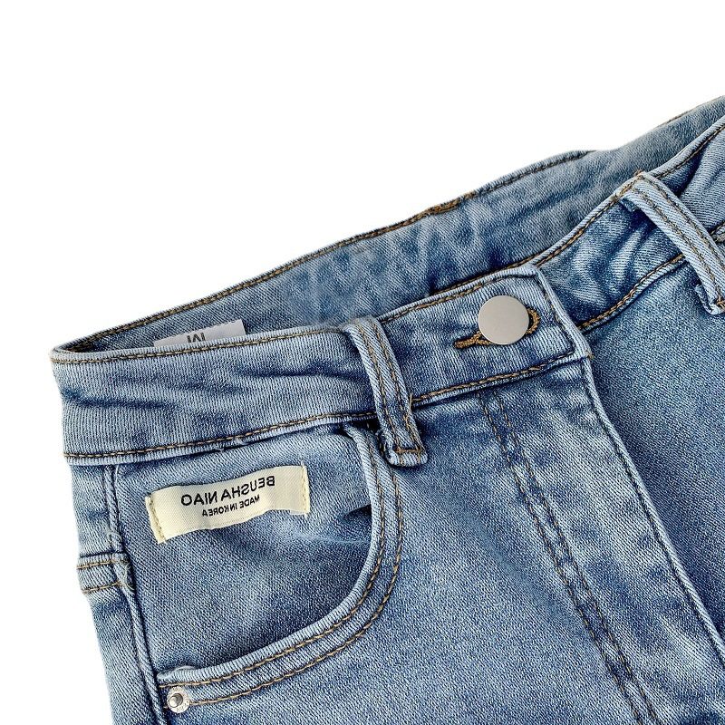 Damejeans Retro Høy Midje Rett Slim Fit Elastisk Slit Flared Bukser