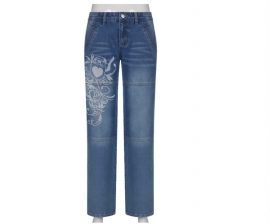 Damejeans Trendy Print Løse Brede Ben