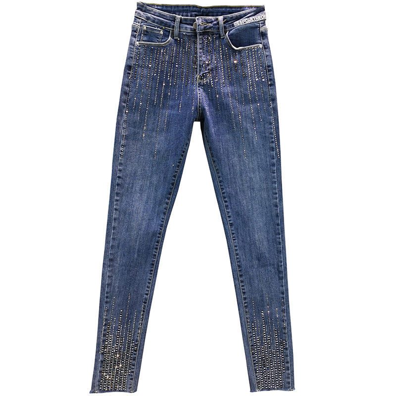 Damejeans Trendy Slank Høy Midje Vertikal Strip Hot Diamond