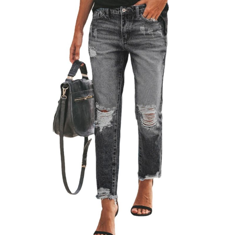 Denim Casual Bukser Dame Temperament Ripped