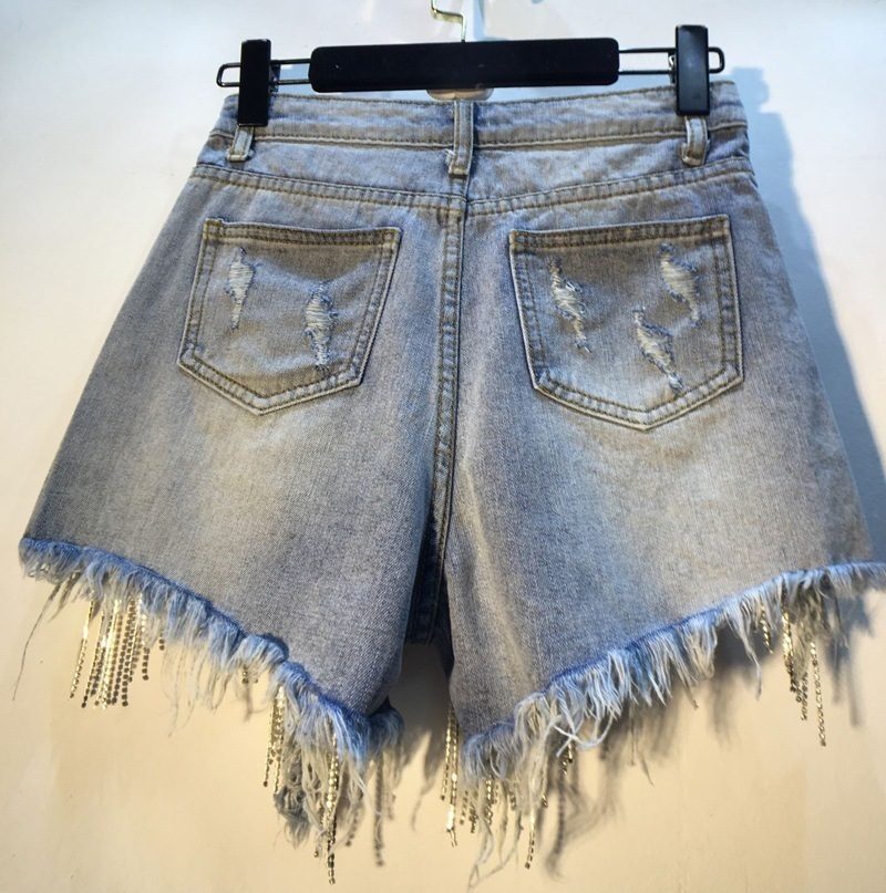 Denimshorts For Kvinner Rippet Høy Midje Slim Fit Rett