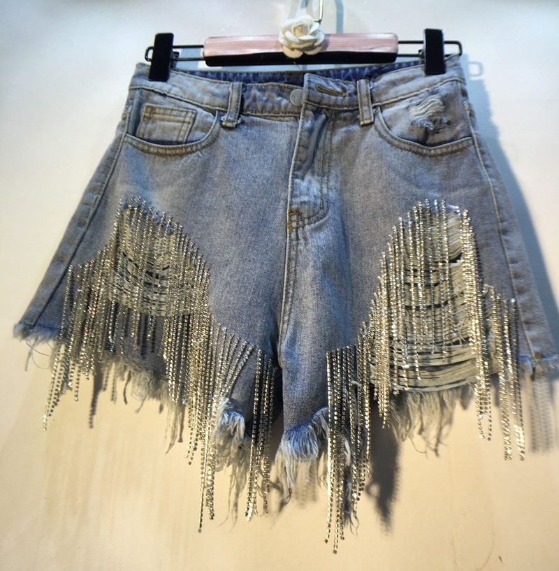 Denimshorts For Kvinner Rippet Høy Midje Slim Fit Rett