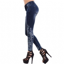 High Stretch Skinny Jeans Dame Brodert Slim Blue