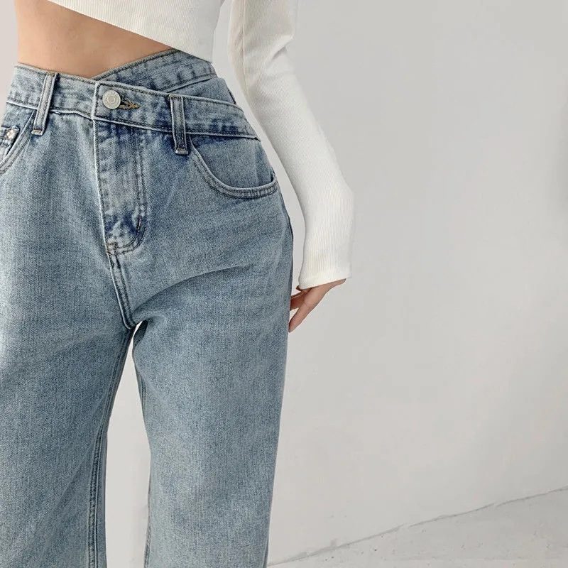 Høy Midje Jeans For Kvinner Rett Løst Bredt Ben