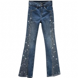 Jeans For Kvinner Trendy Høy Midje Slim Fit Hot Diamond Slits