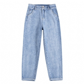 Jeans Med Høy Midje For Damer Beskårne Bukser Gulrot Casual Trend