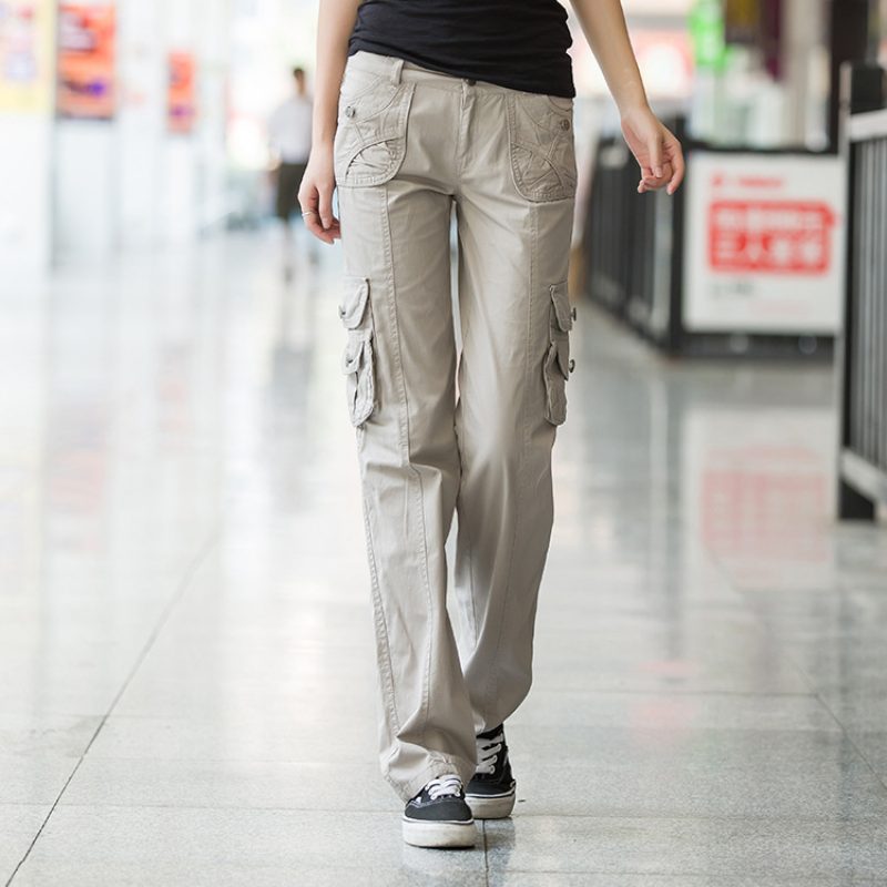 Løs Multi Pocket Ladies Cargo Pants Slim Fit Casual Sports Outdoor Straight