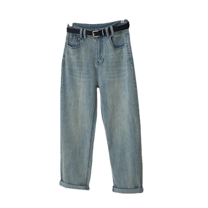 Lys Farge Løs Rette Bukser Dame Stretch Denim Casual