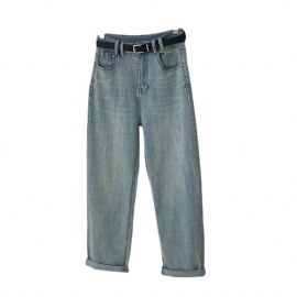 Lys Farge Løs Rette Bukser Dame Stretch Denim Casual