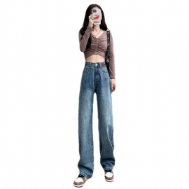 Retro Wide Leg Jeans Dame Løs Rett Trendy