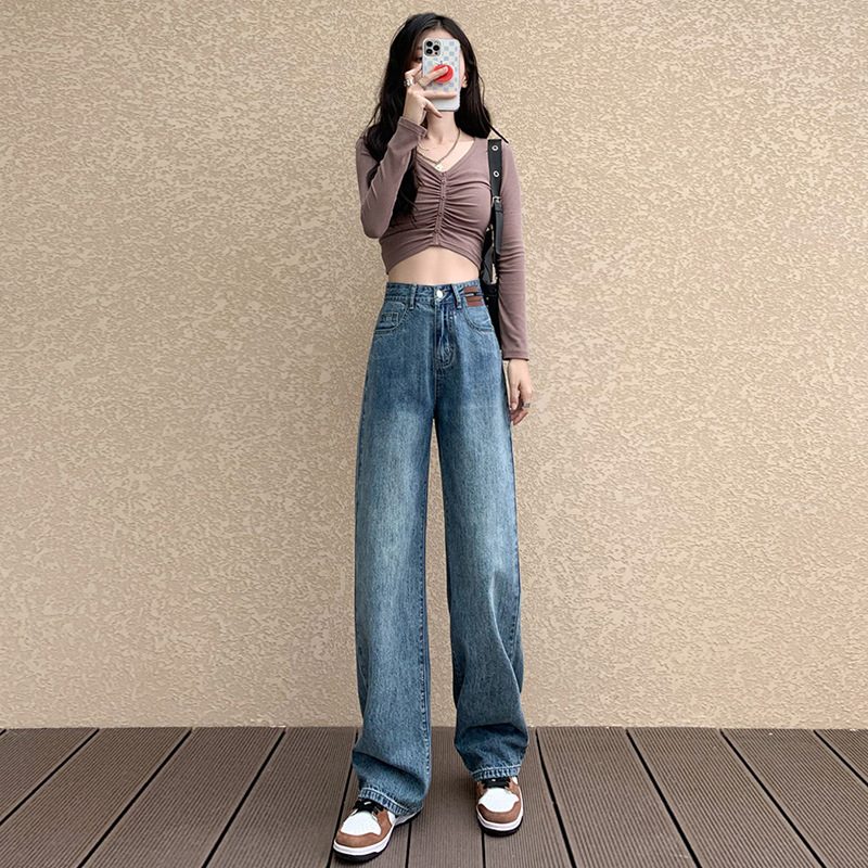 Retro Wide Leg Jeans Dame Løs Rett Trendy