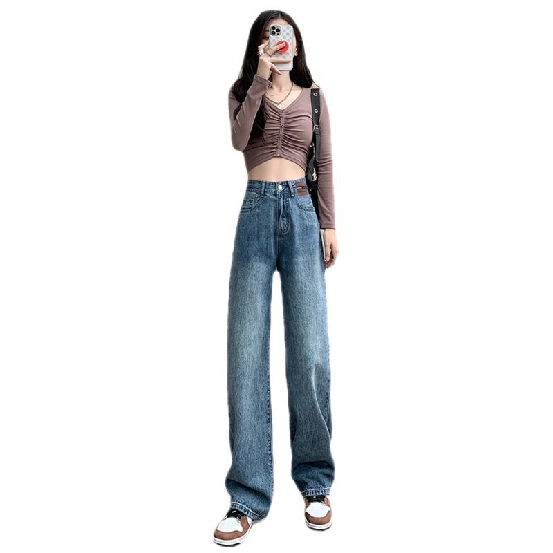 Retro Wide Leg Jeans Dame Løs Rett Trendy