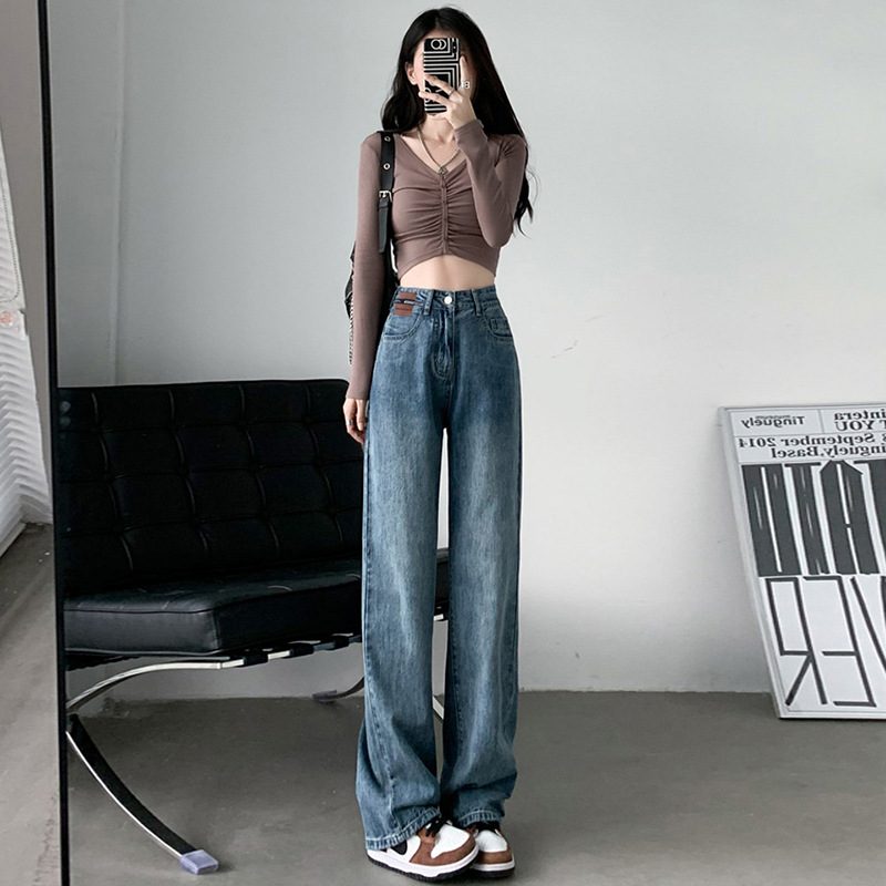 Retro Wide Leg Jeans Dame Løs Rett Trendy