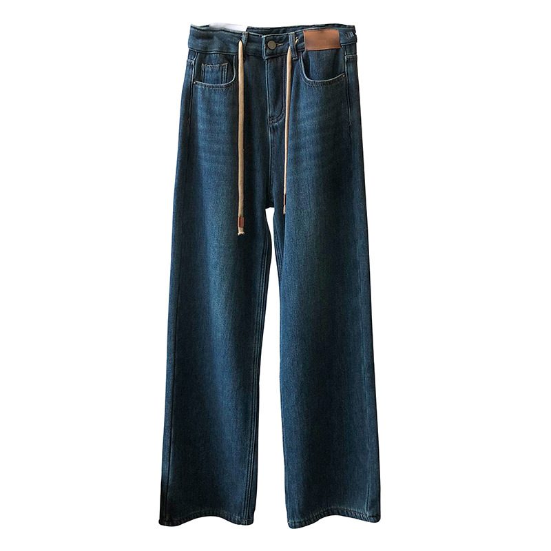 Rette Jeans For Kvinner Fortykkede Varme Brede Ben Med Høy Midje