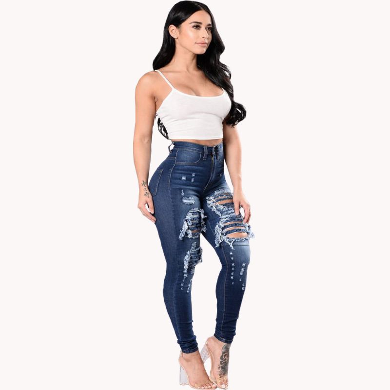 Ripped Jeans Kvinner 2024 Skinny Bukser Denim