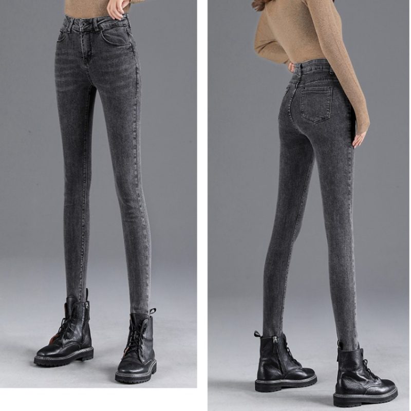 Stretch Høy Midje Jeans Dame Skinny Slim