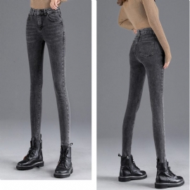 Stretch Høy Midje Jeans Dame Skinny Slim