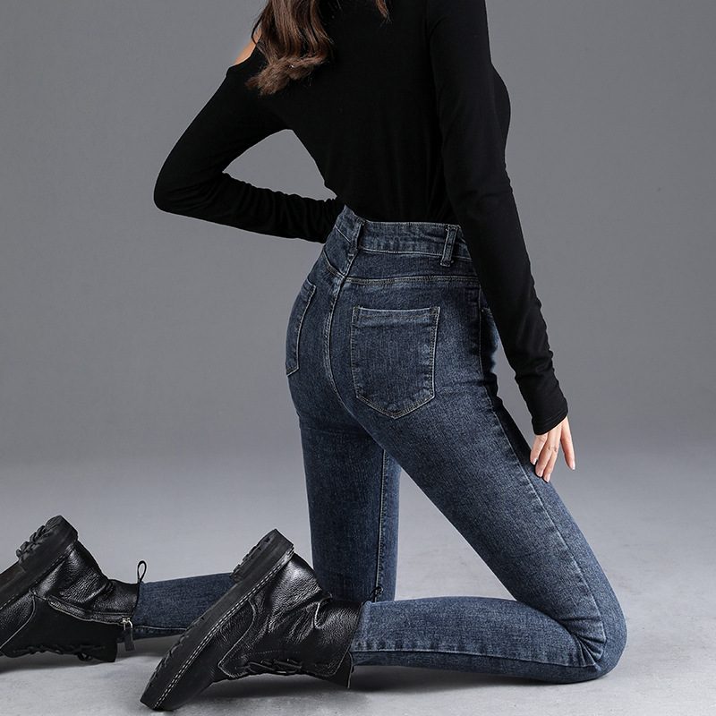 Stretch Høy Midje Jeans Dame Skinny Slim