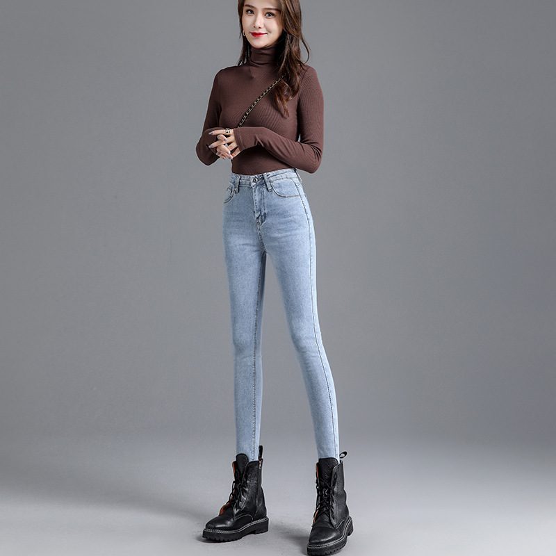 Stretch Høy Midje Jeans Dame Skinny Slim